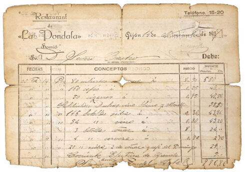 Factura antigua de La Pondala